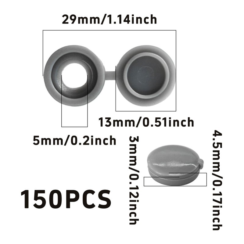 Runseaway 150Pcs Grey Plastic Screw Covers, Hinged Screw Cover Caps, Hinged Fold Over Caps Dust Washers Snap Flip Tops for Screw Protection - Image 2